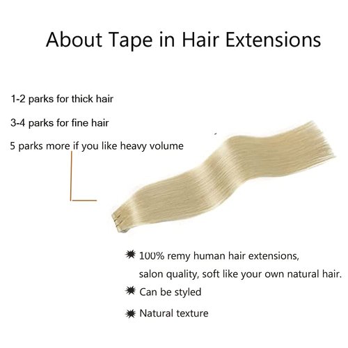 Tape in Hair Extensions, Blonde Human Hair Extensions, 22Inch 60g 20pcs Platinum Blonde Tape on Hair Extensions Real Human Hair Silky Straight Highlight Seamless Glue in Brazilian Human Hair Extensions