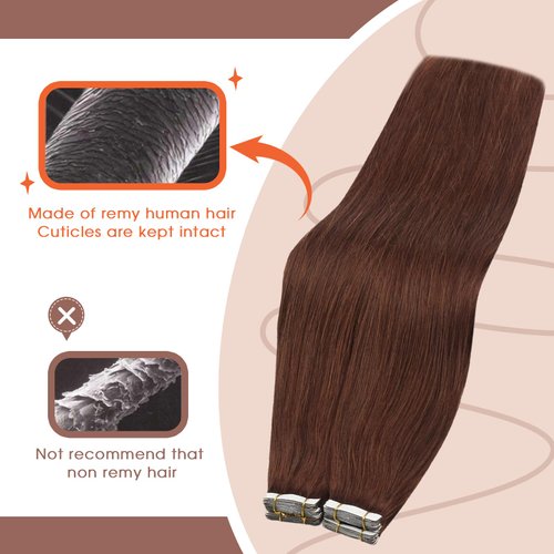 Sunny Tape in Hair Extensions Auburn Human Hair Tape ins Extensions Auburn Red Tape in Extensions Human Hair Adhesive Pu Tape Hair Extensions Long Straight 50g 20pcs 24inch