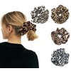 Leopard Print Hair Accessories Bundle - Ring, Elastic Band, Head Flower, Hair Rope for Women or Girls (Pack of 4)