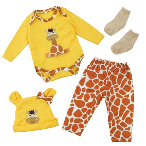 BABESIDE 4 PCS Reborn Baby Doll Clothes 20 Inch Giraffe Animal Outfit Accessories Set for Reborn Baby Dolls 17-22 Inch Baby Dolls Girls Baby Clothing with Hat, Yellow