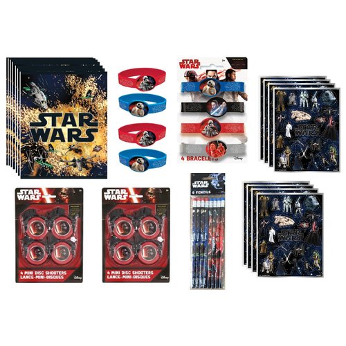Star Wars Birthday Party Supplies Favor Bundle Pack includes Loot Bags, Bracelets, Mini Disc Shooters, Sticker Sheets - for 8 Goody Bags