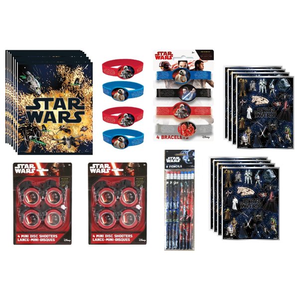 Star Wars Birthday Party Supplies Favor Bundle Pack includes Loot Bags, Bracelets, Mini Disc Shooters, Sticker Sheets - for 8 Goody Bags