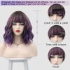 MUPUL Ombre Purple Wig Short Body Wavy Bob Wigs for Women With Bangs Shoulder Length Synthetic Cosplay Party Wig for Girls Daily Use Colorful Wigs
