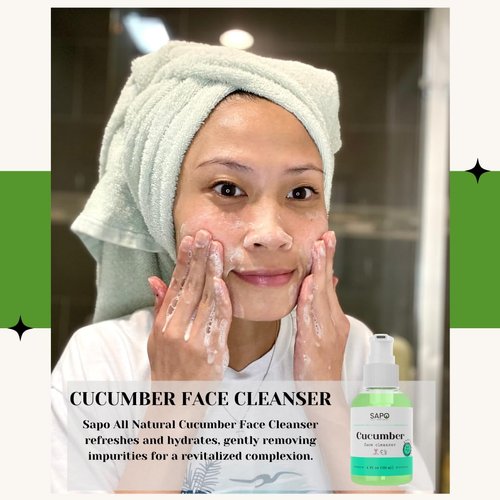 Sapo All Natural Cucumber Face Cleanser - A Gentle and Hydrating Facial Wash - Made with Cucumbers, Aloe & Vitamin C - Great for Dry or Oily Skin - 4 Fl Oz