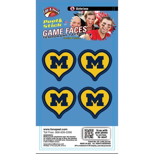 NCAA Michigan Wolverines 4-Pack I Love My U Temporary Tattoos