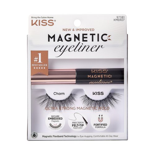 KISS Magnetic, False Eyelashes, 'Charm', 12 mm, Includes 1 Pair Of Magnetic Lashes, Magnetic Lash Eyeliner, Contact Lens Friendly, Easy to Apply, Reusable Strip Lashes