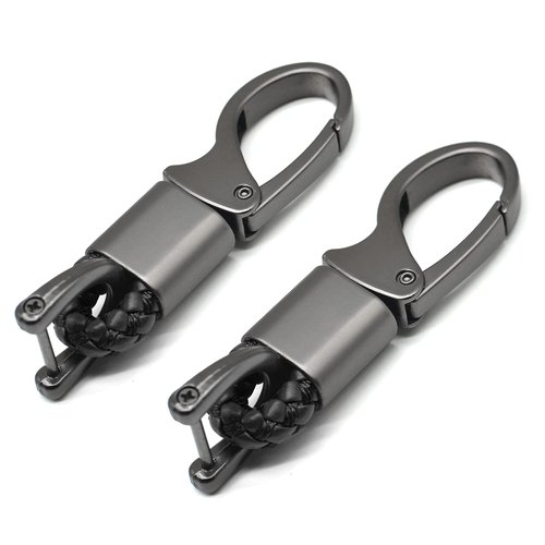 EYANBIS Car Key Fob Keychains Leather Holder Key Chain Sturdy Metal with D-Ring for Men and Women 2 Pack, Black, 360 Degree Rotatable, with Screwdriver