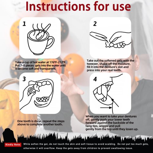 EWPJDK Vampire Teeth 4 Sizes Halloween Decorations Party Cosplay Props 4 Pairs Vampire Fangs Fake Teeth with Adhesive Halloween White Favors Accessories Gift