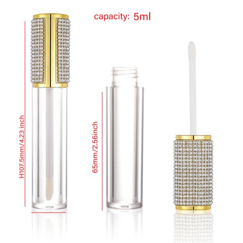 COSIDEA 15pcs Round Empty 5ml 0.17oz Gold lip gloss tubes with wand diamond Lipgloss tube containers for lip oil packing