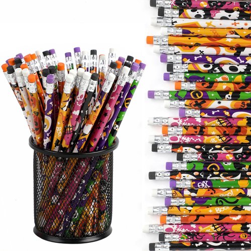 DIYASY Halloween Pencils for Kids, 12 Design 48 Pack Pencils Bulk with Erasers Assorted Colorful Fall Pencil Set for Halloween Goodies Gift Prize Party Favor Supplies