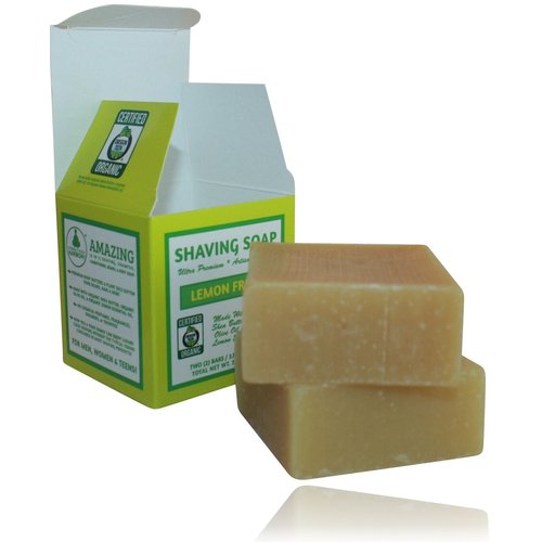 Organic Shaving Soap Lemon Fresh UnisexTwo 3.75 oz Bars5in1 (Shave Shampoo Cond. Body & Beard Soap) Certified Organic by Oregon TilthMade W/Softening Butters & Oils & Org. Lemon Essen. Oil