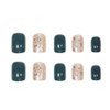 RikView Square Press on Nails Short Fake Nails Green Nails with Glitter Design Glossy Nails for Women 24 PCS