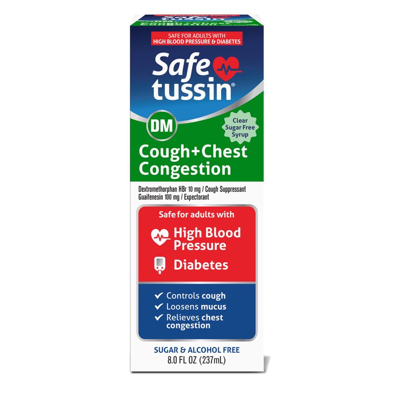 Safetussin DM Cough + Chest Congestion, Safe for Adults with High Blood Pressure & Diabetes, 8 oz
