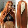 Fugady Ginger Wigs Cooper Red Wig Straight Wig Middle Part Orange Lace Front Wigs for White Women Straight Wig with Baby Hair Copper Red Wig Heat Resisant (Synthetic 24 Inches)