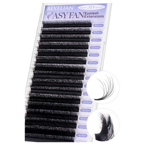 BEYELIAN Easy Fan Lash Extension, 3D Fluffy Rapid Volume Lash Extensions Easy Fan C/D Curl 0.07/0.05 MIX 8-15mm, Automatic Blooming Camellia Easy Fan Lashes Self Fanning Eyelashes Extension (C-0.07)