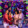 Neon Birthday Party Decorations Neon Happy 21st Birthday Banner Backdrop Glow in The Dark Party Decorations with UV Black Light Reactive for Let Glow Neon Birthday Blacklight Halloween Party Supplies