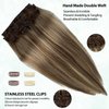 Hair Extensions Clip in Human Hair Ash Brown Mixed Bleach Blonde Highlights Clip in Hair Extensions Real Human Hair Thick Ends Long Straight Hair Extensions Clip ins Human Hair 12 Inch 70g 7pcs