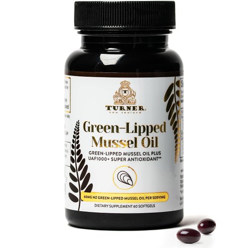 TURNER Omega-3 New Zealand Green Lipped Mussel Oil, 53x Higher Potency with UAF1000+ Super Antioxidant for Superior Joint Comfort & Mobility, No Fishy Aftertaste, 1 Bottle, 60 Softgels
