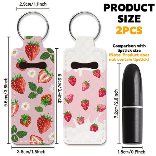 OLYCRAFT 2pcs Lipstick Holder Keychain Strawberry Lip Balm Holder Pink Rubber Lipstick Keychains Portable Lipstick Holder Bags Leaf Flower Lipstick Sleeve Travel Key Ring Holder for Lipstick Chapstick