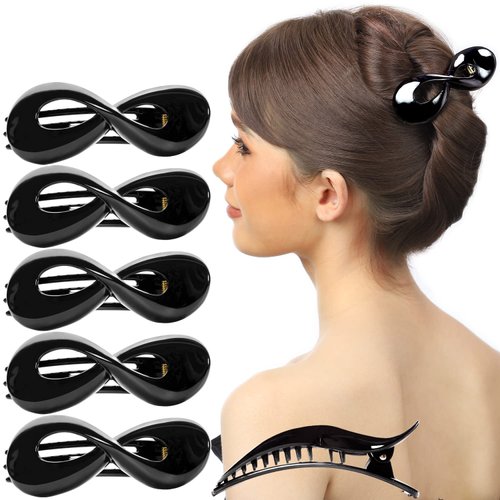 RC ROCHE ORNAMENT 6 Pcs Womens Infinity Side Slide In Jaw Claw Clamp Plastic Barrettes Accessories Girls Ladies Strong Hold No Slip Grip Clips, Medium Black