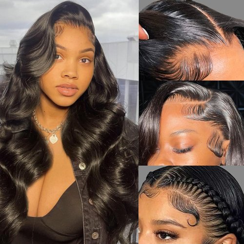 Bwoogre 13x4 Body Wave Lace Front Wigs Human Hair Pre Plucked 24 Inch 180% Density HD Lace Front Wigs for Women Body Wave Wigs Natural Black Unprocessed Brazilian Virgin Human Hair with Baby Hair