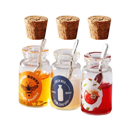 ibasenice Mini Figurine Food Toy 3 Pcs Miniature Charms Miniature Milk Bottles Tiny Stuff Toy Yogurt Alloy Strawberry Jam Honey Doll House Furniture