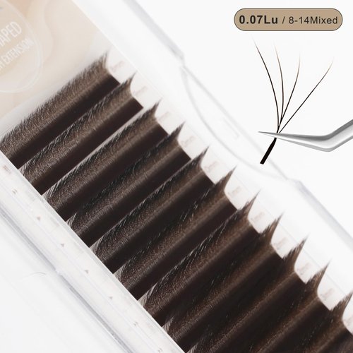 NATUHANA W Shaped Clover Eyelash Extension 4D Premade Fans 0.07mm LU Curl 8-14 Mixed Tray Volume Lash Cluster W Lashes Supplies Lash Extensions (4D brown;0.07 LU, 8-14 MIX)