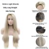 xiweiya Ombre Blonde Wigs with Light Brown Roots Glueless Side Part Long Straight Synthetic Blonde Lace Front Wig Heat Resistant Fiber Half Hand Tied for Daily Party Use 26inch