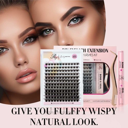 Riya Lash Clusters 144Pcs with Strong Hold Bond Seal Lash Glue and Eyelash Extenisons Kit, and Applicator Clusters Lashes Kit 8-16MM D Curl Individual Lashes DIY at Home（01）