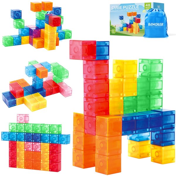 BENOKER Magnetic Blocks, Magnetic Building Blocks for Toddlers 3+, Montessori Toys Preschool STEM Educational Sensory Magnet Tiles for Kids Boys and Girls Classroom Must Haves