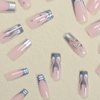 BABALAL Square Press on Nails Long Fake Nails Gray French Tip Glue on Nails 3d Snake Charm Metallic Design Goth Acrylic Nails 24Pcs Manicure False Nails