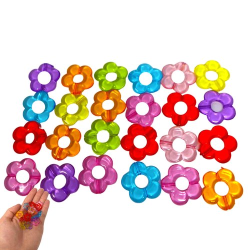 Bonka Bird Toys 2520-Pack 24 Colored Plastic Flower 1/2" Flat Beads Bird Toys for Lovebirds, Conures, and Budgies - Vibrant Avian Play Accessories