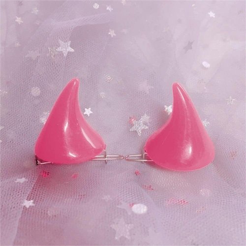 1Pair Pink Hair Clip Devil Horn Ear Clip Hairpin Halloween Cosplay Barrette Hair Accessory,Clips ...