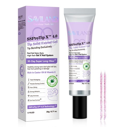 SAVILAND Gel X Nail Glue: 30-Day Lasting Solid Nail Glue Gel for Press On Nails 20 g Strong Gel Nail Glue U V Nail Glue Gel Fake Nails Glue 3D Nail Art Non-Sticky Gel Home Salon DIY Starter SSProTip X