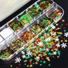 Christmas Nail Art Glitters Sequins, 3 Boxes Holographic Snowflake Nail Art Flakes Red Green White Winter Snowflake Star Glitter Sticker Decals Manicure DIY Xmas Decorations 36 Styles