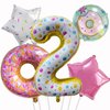 HADCKJA Donut Birthday Party Decorations Donut Balloons Party Supplies with 2nd Foil Balloon Candy Pink White Donut Star Balloons for Sweet Birthday Party Boy Girl Shower Wedding Decorations 5 Pcs