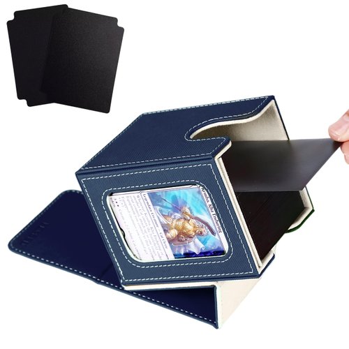 Venssu MTG Deck Box for Commander Display,Card Deck Box Fits 100 Double Sleeved Cards, Deck Box TCG with 2 Dividers and 1 Toploader (Blue＆White)