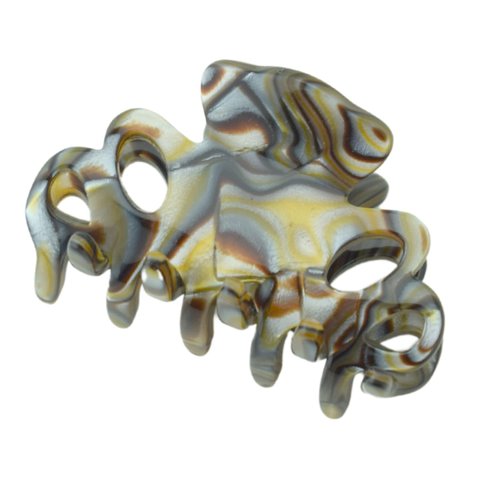 French Amie Orchids Small 2" Silver Onyx Gray Handmade Cellulose Acetate Flexible Jaw No Slip Grip Covered Spring Hair Claw Clip Clamp Clutcher for Women and Girls, Made in France (Onyx Grey)
