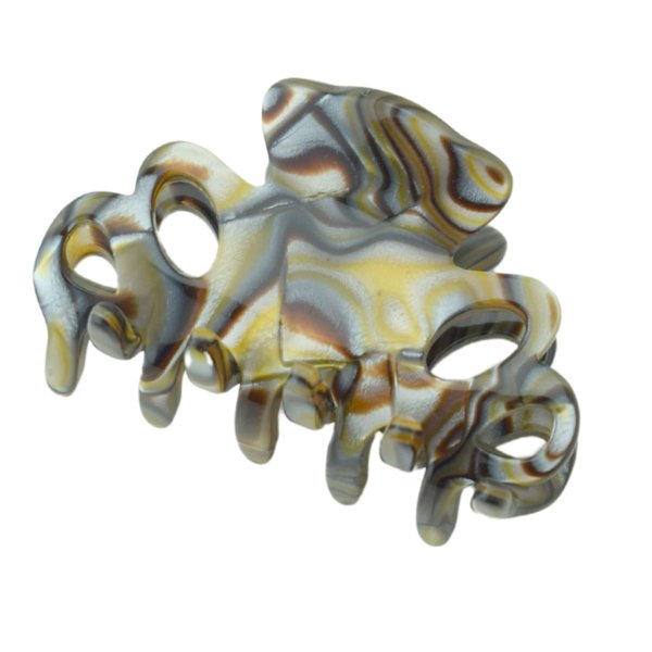 French Amie Orchids Small 2" Silver Onyx Gray Handmade Cellulose Acetate Flexible Jaw No Slip Grip Covered Spring Hair Claw Clip Clamp Clutcher for Women and Girls, Made in France (Onyx Grey)
