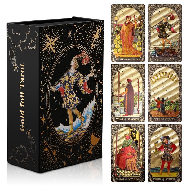 KIINO 78 Black Gold Tarot Cards with Guide Book Tarot Deck PVC Thick Tarot Cards for Beginners Tarot Durable Waterproof Wrinkle Resistant