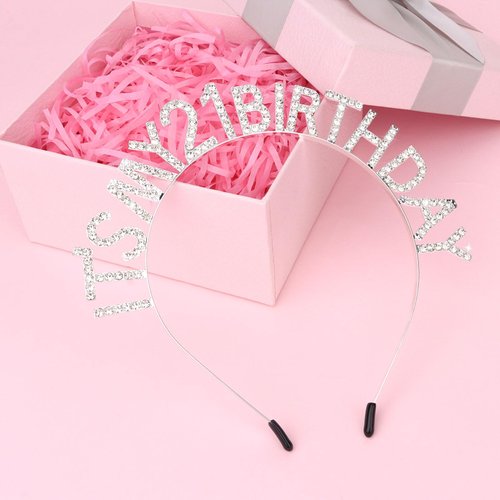 BAHABY Silver It's My 21 Birthday Headband 21st Birthday Decorations for Her Princess Birthday Party Decorations Birthday Tiara Crown Birthday Party Favors