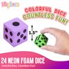 Playbees Neon Big Foam Dice Set - 24-Pack, Jumbo, and Colorful Dice for Kids - Ideal for Boosting Math Skills, Great Gifts, and Party Fun