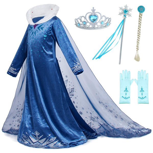 Party Chili Princess Costumes Birthday Party Dress Up for Little Girls with Wig,Crown,Mace,Gloves Accessories 3T 4T