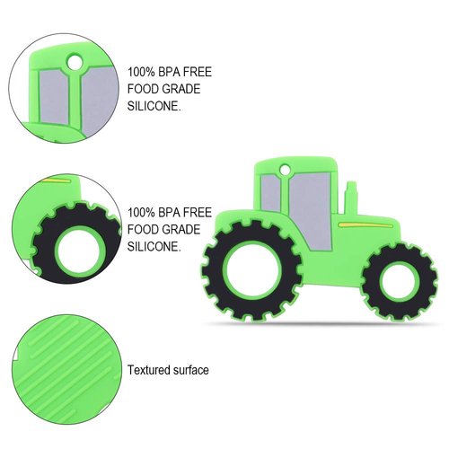 Baby Tractor Car Silicone Teether,Sensory Chew Toys,BPA Free Soft and Effective Infant Teething Pain Relief Toys,Freezer Safe,Food Grade Silicone,Best Shower Gift for Boys and Girls (Green)
