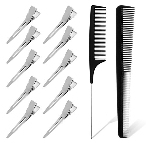 Aster 22 Pieces Hair Comb Set, Locks Comb Rat Tail Comb with 20 Dread Clips Loc Clips for Retwist Taper Hair Comb and Double Prong Hair Clips for Men and Women Wavy Curls Hair Types