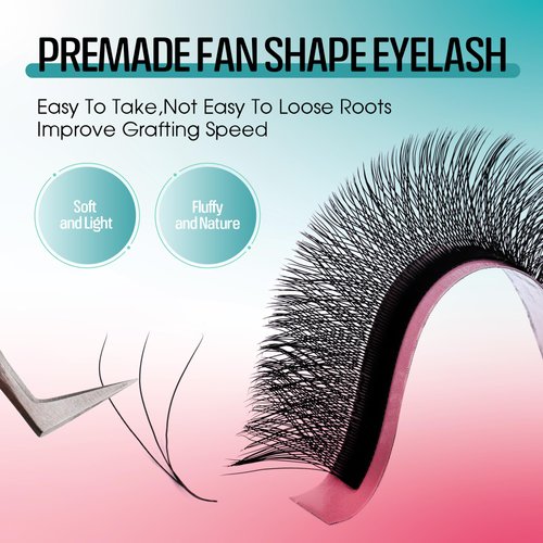 W Eyelash Extensions 3D Premade Fans W Lashes 0.07 C Curl Matte Black W Shaped Volume Fans Easy Fan Lash Extensions by GEMERRY(0.07-C-8-14)