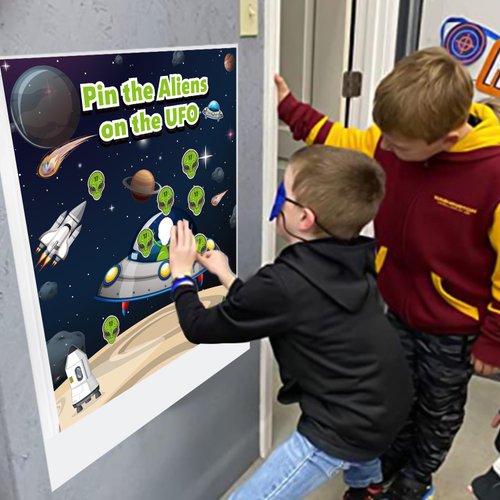 TYHJOY Aliens Space Party Decorations Games Pin The Aliens on The UFO Games for Outer Space Theme Classroom Activities Birthday Party Supplies Favors