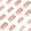 BAOYAALIN Press on Nails Medium Long Square Nude French Tips Glitter Fake Nails with 3D Butterfly Design Gel Glue on Nails for Women Girls Acrylic False Stick on Nail Manicure for Wedding 24Pcs
