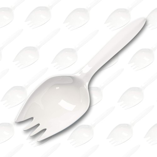 Child Sized, Recyclable Plastic Sporks for Birthday Party and Crafts, 24Pc. White Non-Toxic 2-in-1 Utensil Set Makes Creative Toy Cupcake Toppers and Favors. Fork Crafting With Kids Made Easy and Fun!