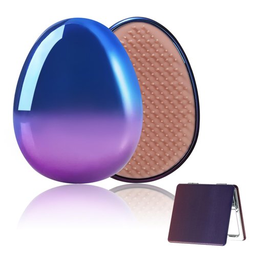 Glitter Blue Purple Gradient Egg Shape Anti-Static Detangling Brush&Mirror, Air Cushion Massage, for Applicable to all Dry Wet Hair